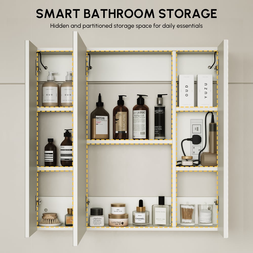 80 cm Modern Wall-mounted LED Bathroom Medicine Cabinet Vanity Mirror with Storage window image