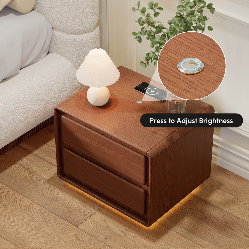 Haloa Walnut 2-Drawer LED Nightstand with Charging Station window image