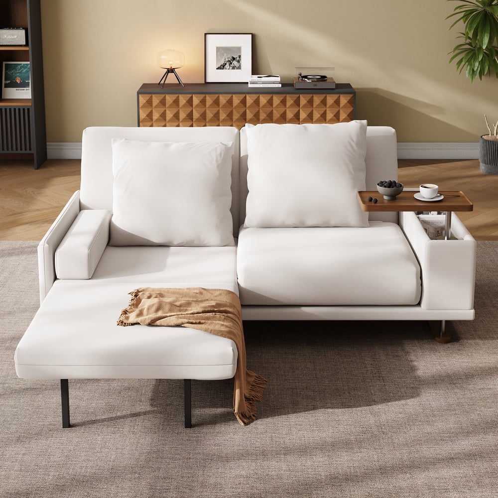 82" Queen 2-Seater Velvet Convertible Futon Sofa Bed with Side Table window image