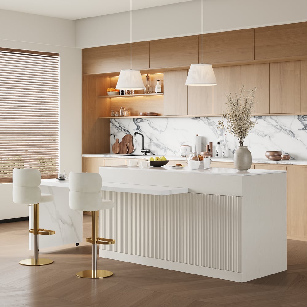 Modern 81"-106" Sintered Stone Kitchen Island with Drawers & Doors, White window image