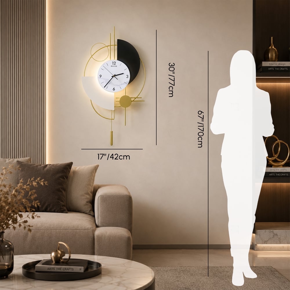 77cm Modern Metal Wall Clock with Dimmable LED Light and Remote Control weights dimensions image