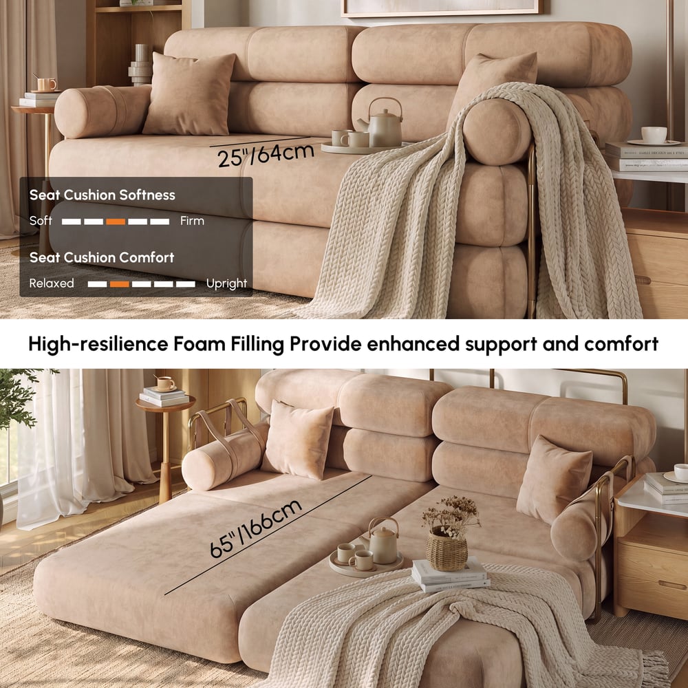 81" Queen 3-Seater Velvet 4 in 1 Futon Convertible Sleeper Sofa window image