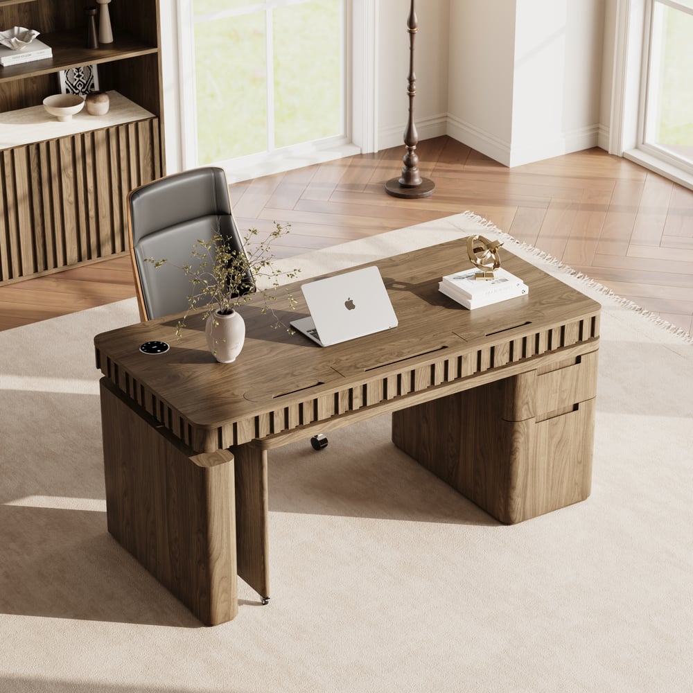 Aura 63" Smoked Brown 360-Degree Rotating Desk Electric Adjustable Standing Desk window image