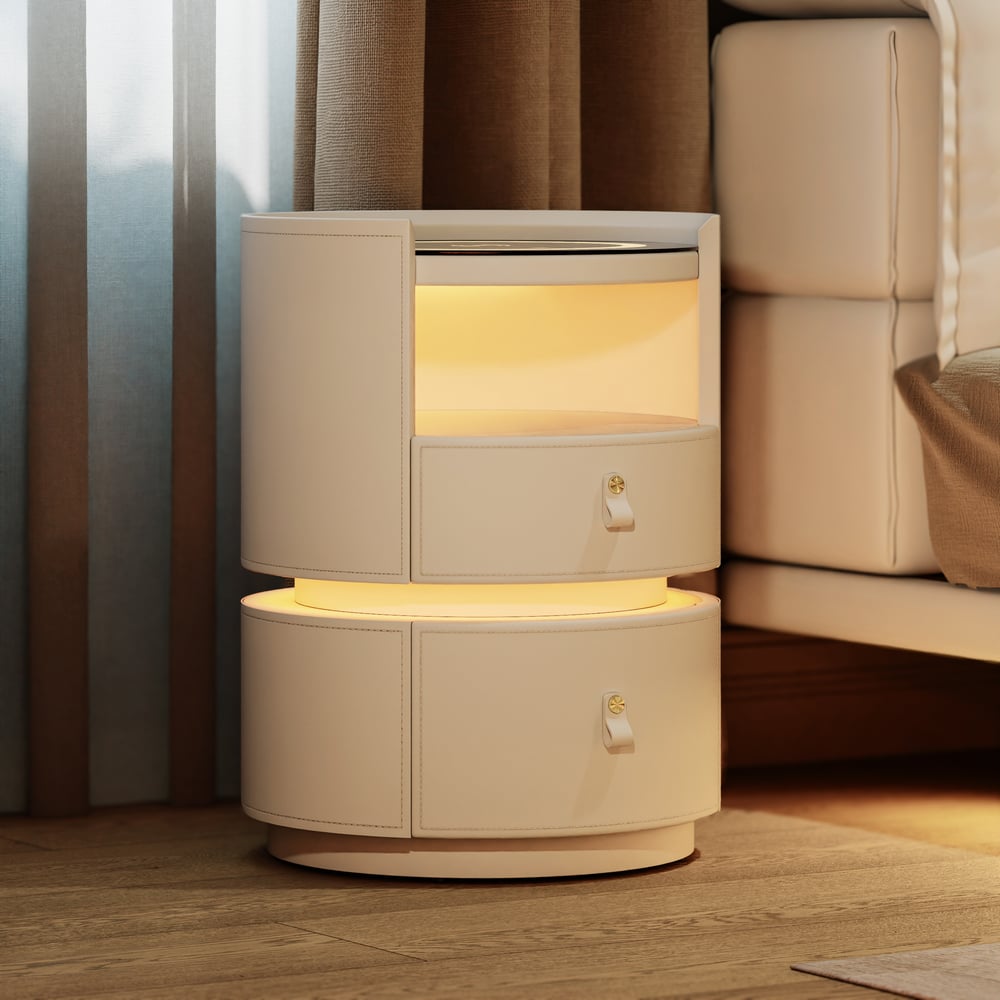 Modern Saddle Leather Smart  LED Nightstand window image