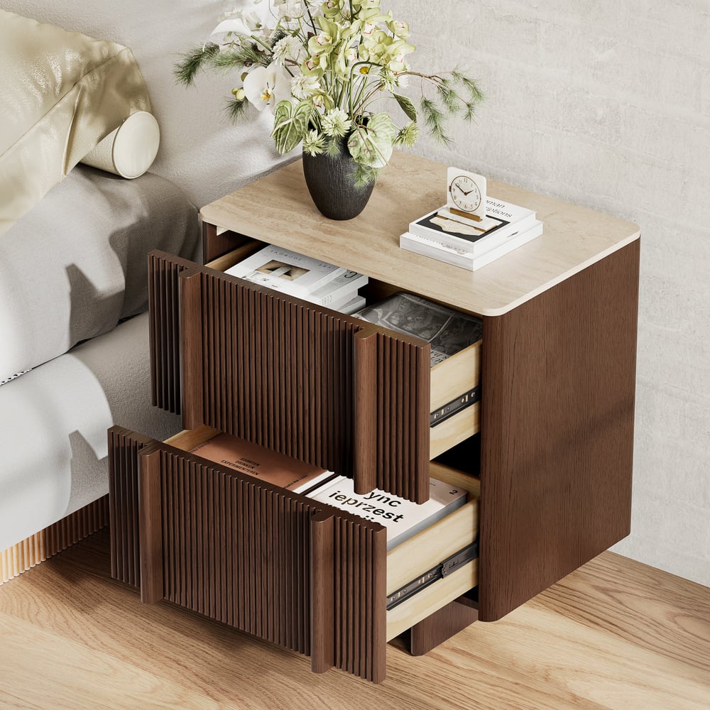 Lineva 24" 2-Drawer Nightstand with Faux Travertine Stone Top window image