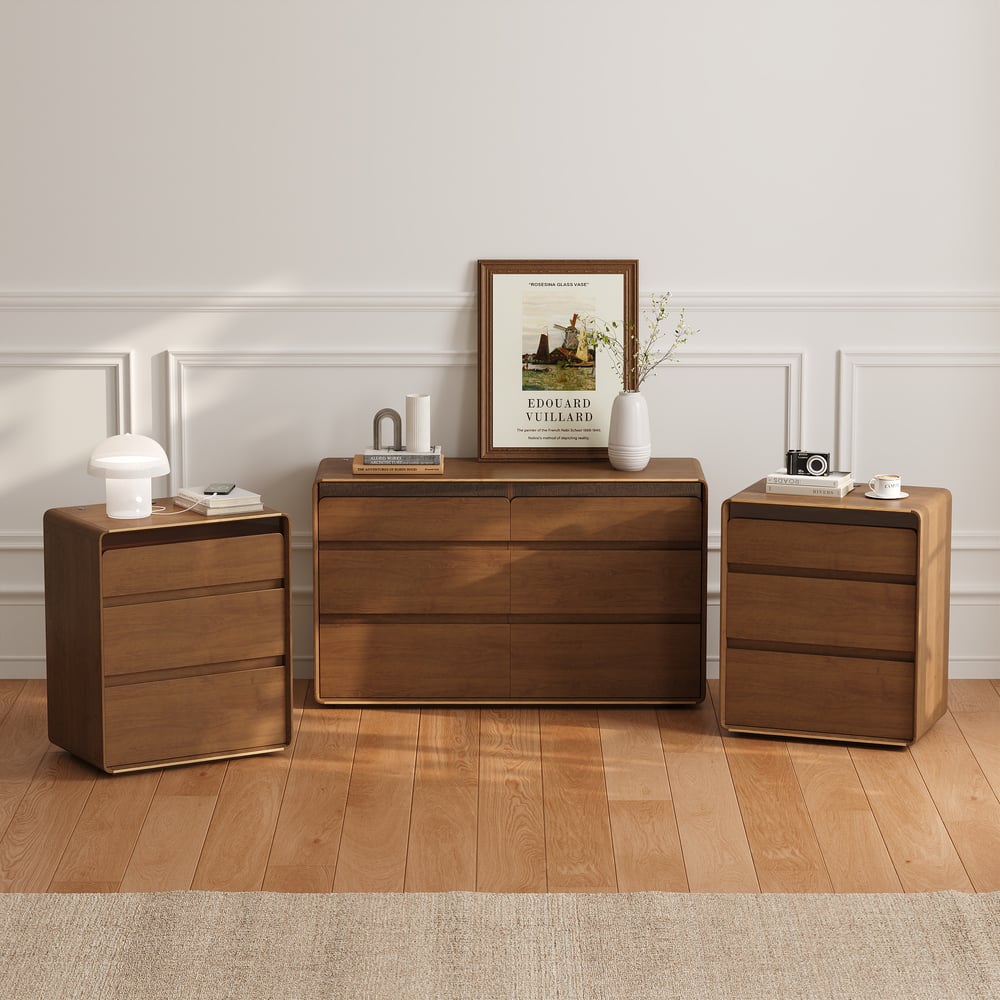 Meloa 24" Wooden 3-Drawer Smart Nightstand With LED Lighting & Charging Station window image