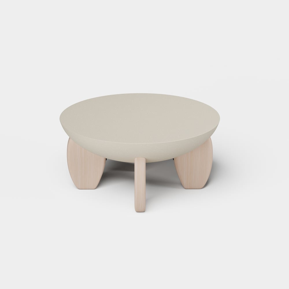 Curva Round Concrete Walnut Coffee Table with Wood Legs window image