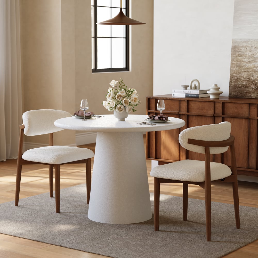 Modern 32" Round Fiberglass Dining Table with Sculptural Pedestal Base, Seats 2 window image