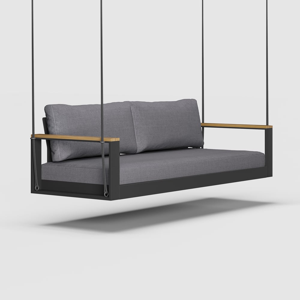 Tevara Outdoor Hanging Swing Sofa 2-Seater in Dark Gray with Cushion & Black Cover window image
