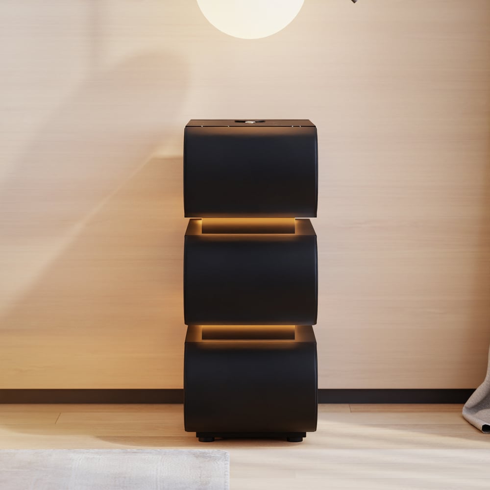 Humply Black Faux Leather LED Narrow Nightstand with Charging Station, Set of 2 window image