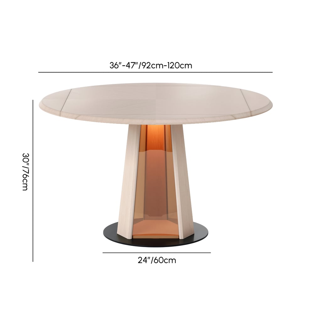 36"-47" Solid Whitewash Wood Extendable Dining Table with Light weights dimensions image