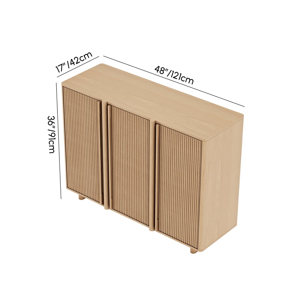 Lineva 48" Ash Wood Veneer Shoe Storage Fluted Entryway Cabinet weights dimensions image