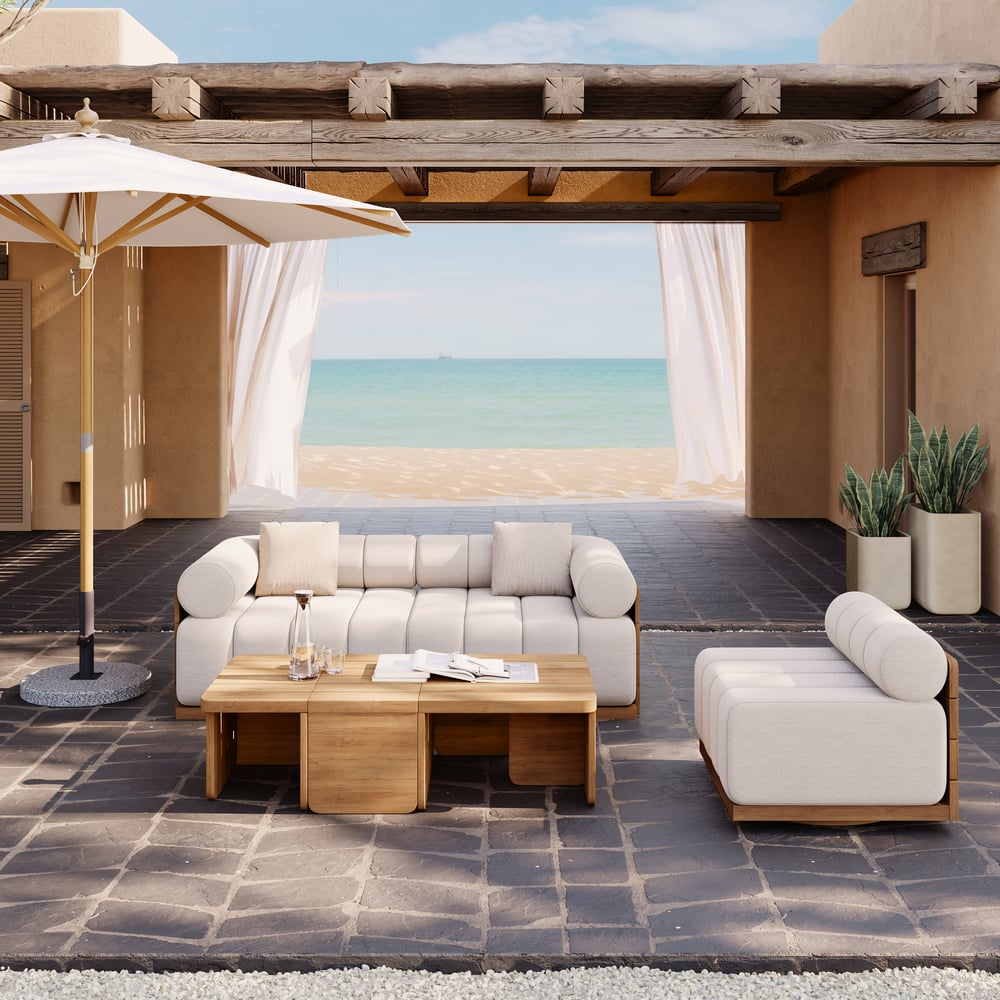 Resaro 6-Piece Outdoor Modular Natural Teak Sectional Fluted Sofa Set window image