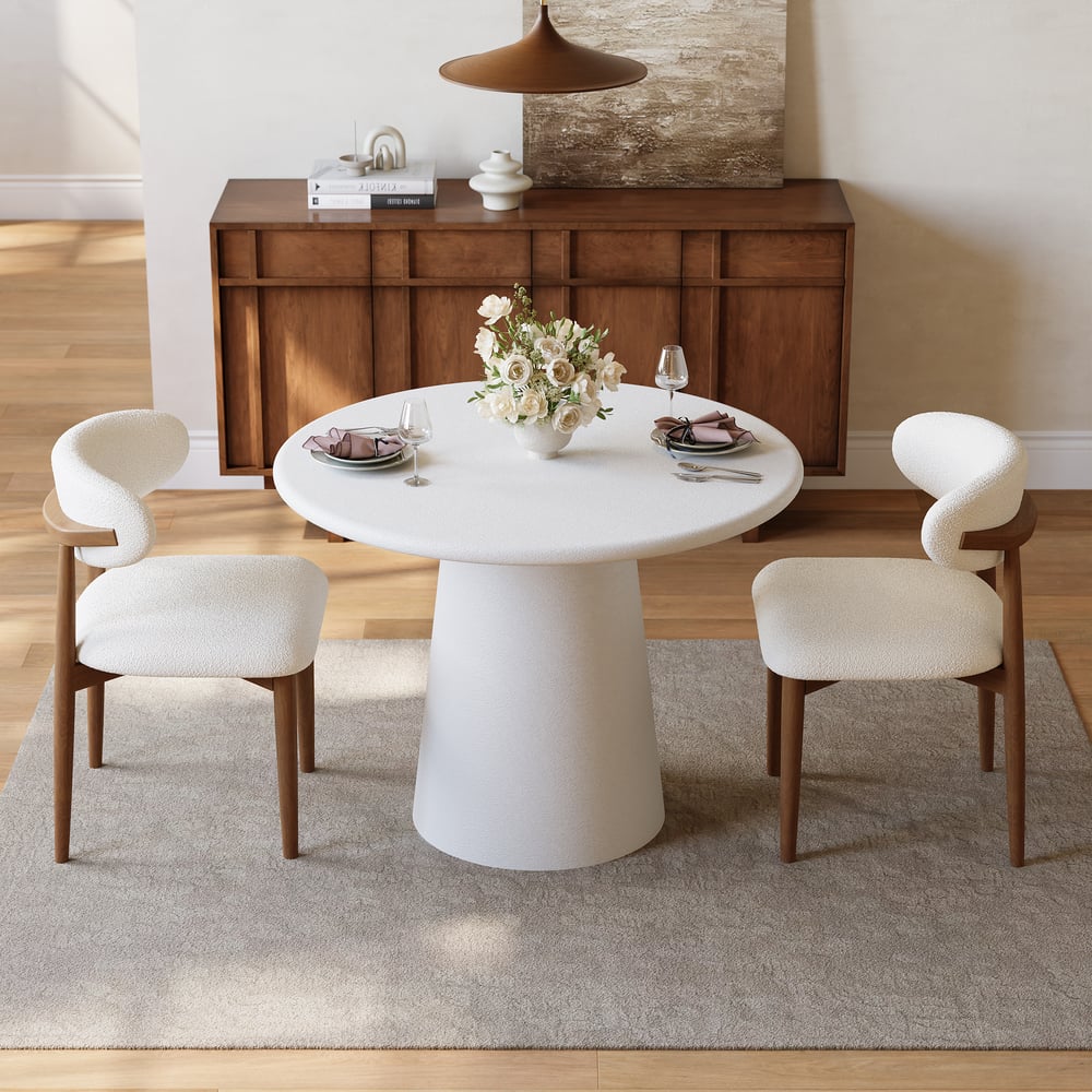 Modern 32" Round Fiberglass Dining Table with Sculptural Pedestal Base, Seats 2 window image