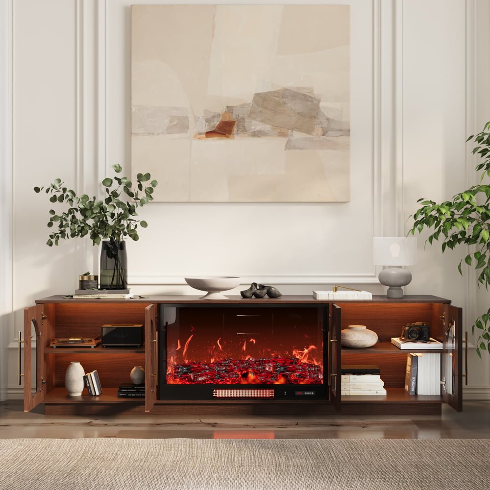 Arune 80" Arched Glass Doors Electric Fireplace TV Stand with Remote Control window image