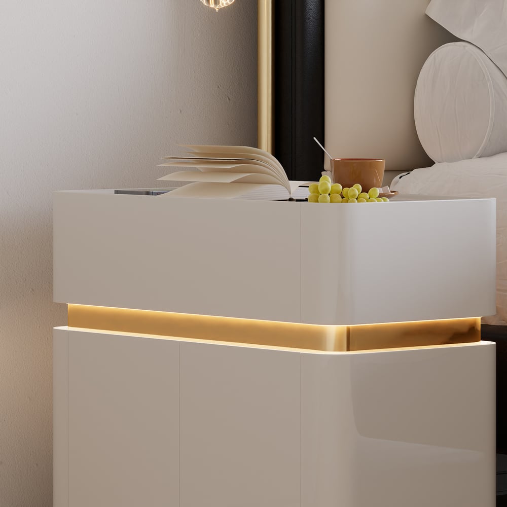 Narrow Smart LED Nightstand with  Sintered Stone Top window image