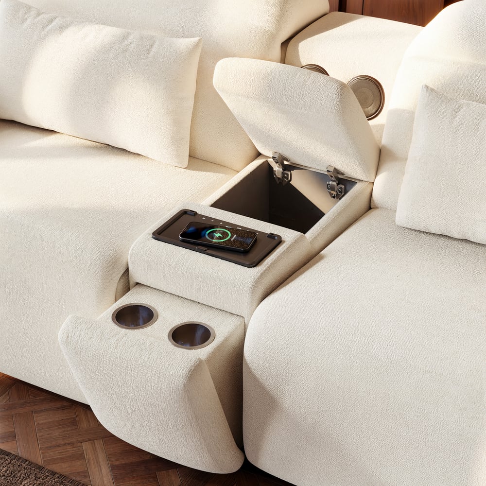 102" 2-Seater Chenille Dual-Motor Power Reclining Sofa with Multifunctional Center Console window image
