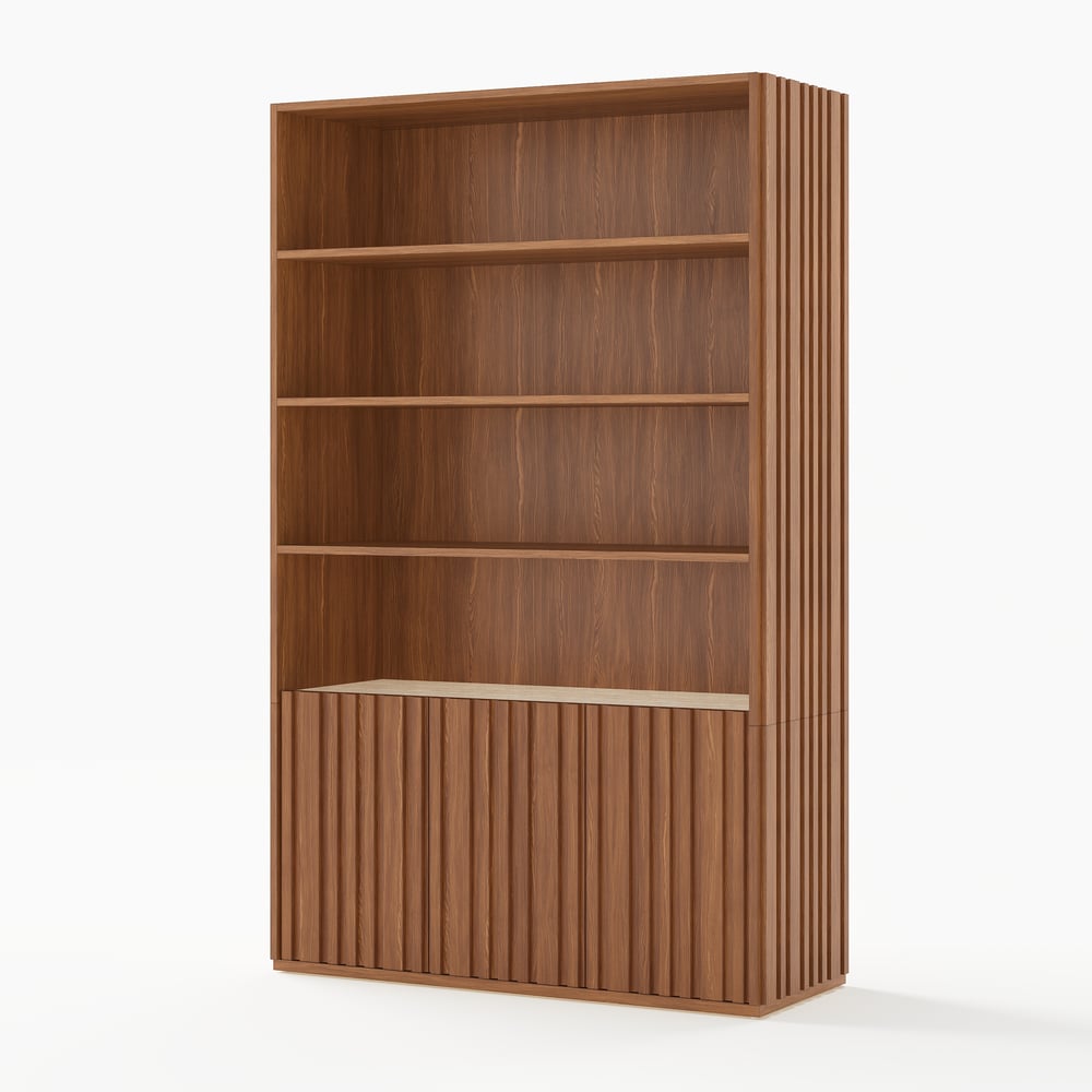 Aura 47” Ash Wood Fluted Walnut Bookcase With Sintered Stone Top window image
