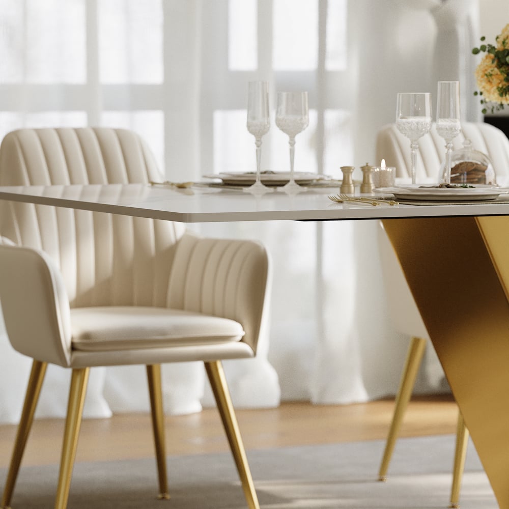 Dining Set 87" Modern Rectangle Sintered Stone Dining Table with 8 Chairs window image
