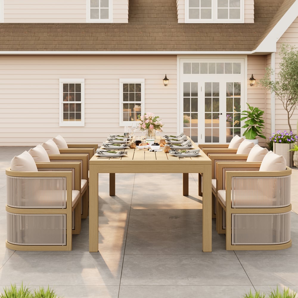 Wevara 11-Piece Outdoor Rope Weave Dining Set with 10 Chairs in Natural window image