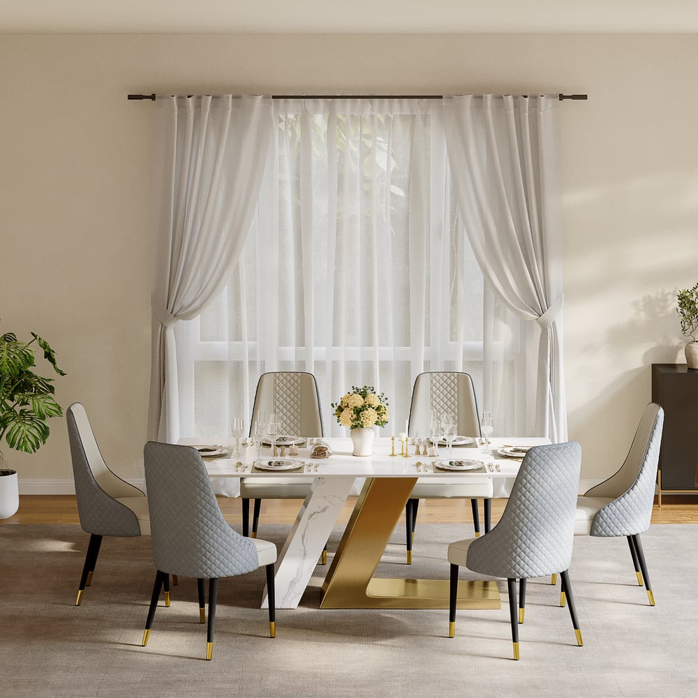 Dining Set 79" Modern Rectangle Sintered Stone Dining Table with 6 Chairs window image