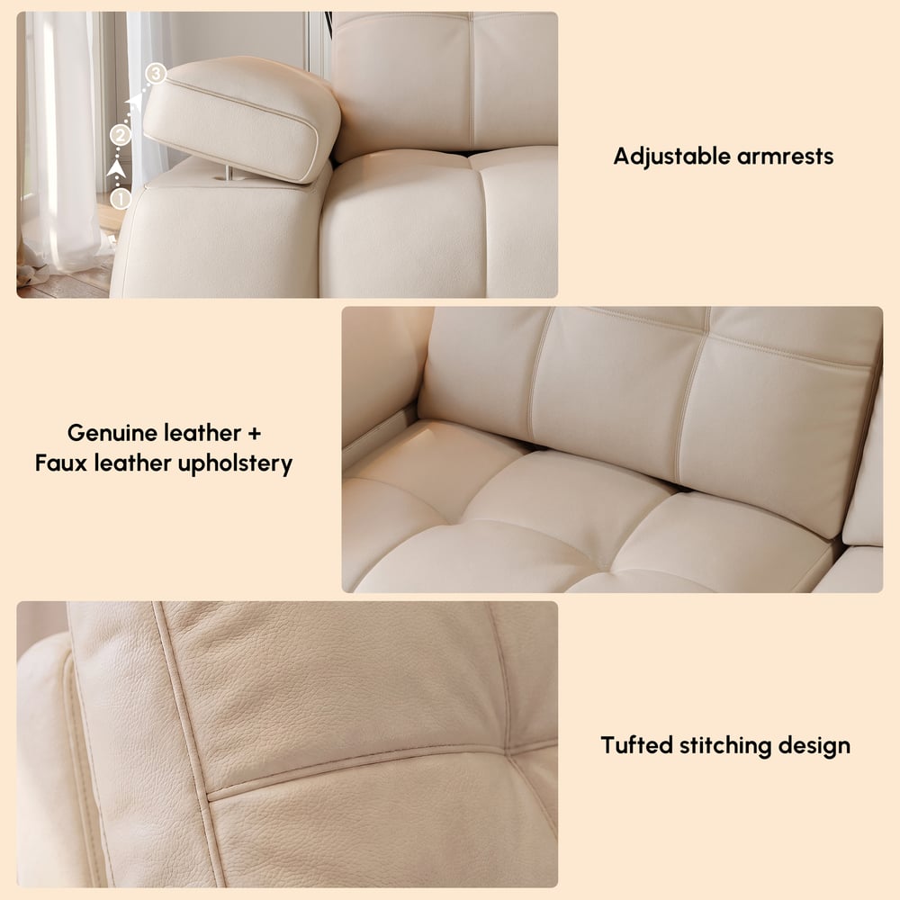 96" 2-Seater Genuine Leather Power Convertible Sleeper Sofa with Adjustable Armrests window image