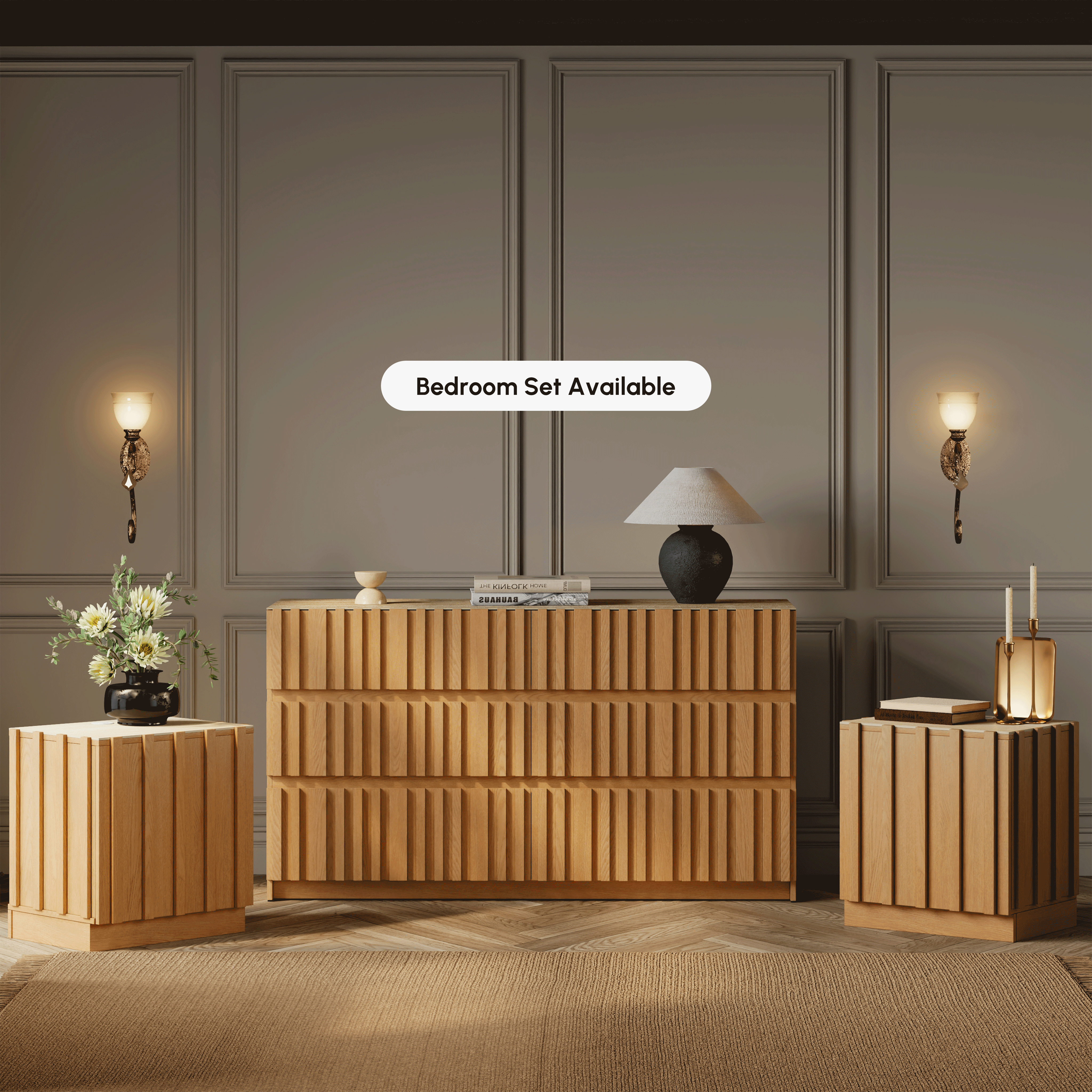 Aura 59" Natural Sintered Stone 6-Drawer Dresser with Lighting window image