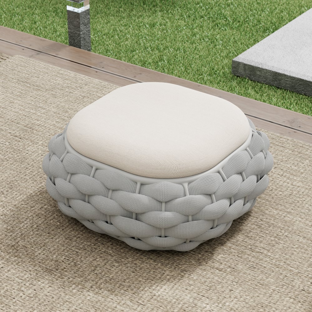 Cocaro Outdoor Hand-Woven Rope Footrest Storage Ottoman in Light Grey window image