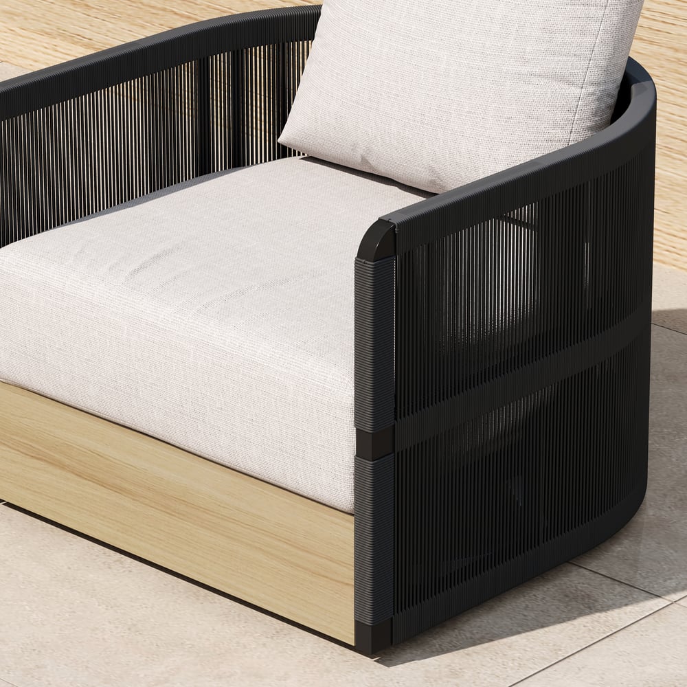 4-Pieces Modern Aluminum & Rope Outdoor Swivel Sofa Set with Coffee Table in Black for 6 window image