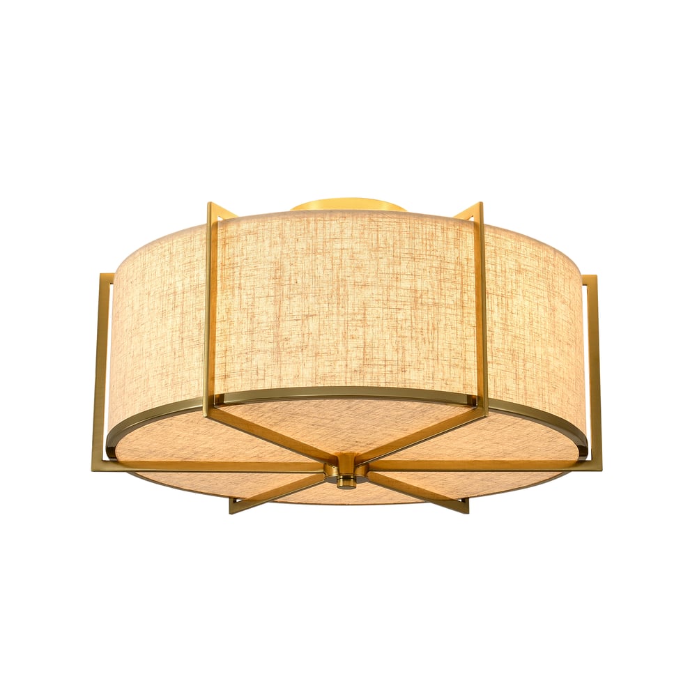 18" Linen Flush Mount Light in Gold Finish, 3-Light window image