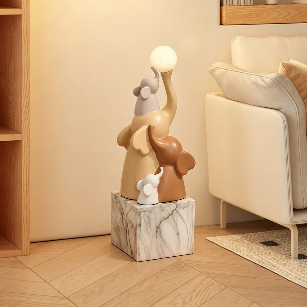 76 cm Hars Olifant Sculptuur met Oplaadbare LED Bal met Afstandsbediening Vensterafbeelding