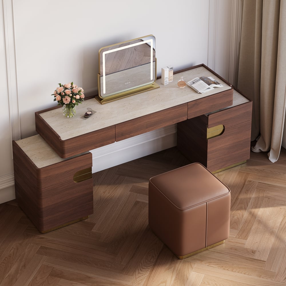 Horva Extendable Walnut Makeup Vanity Set (57"–73") window image