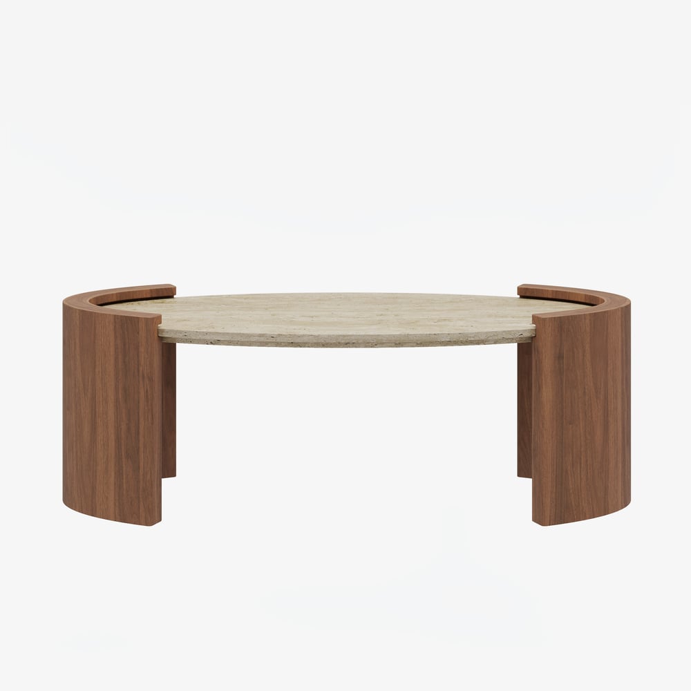 Table Basse de 43" en Pierre de Travertin Ovale Style Japandi image de fenêtre