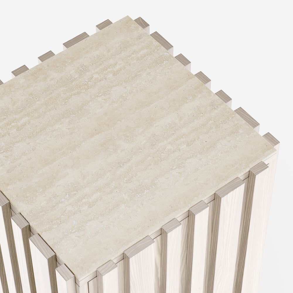 Aura Ash Wood Fluted Washwhite Side Table with Sintered Stone Top window image