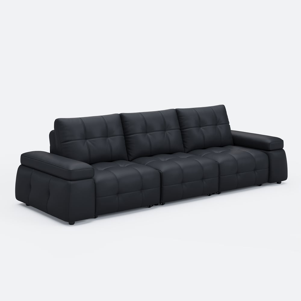 130" 3-Seater Genuine Leather Power Convertible Sleeper Sofa with Adjustable Armrests window image