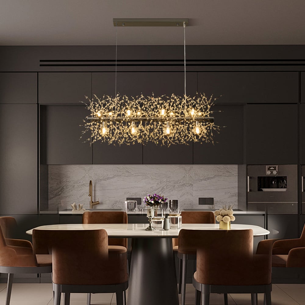 Mid Century Modern 12-Light Crystal Firework Sputnik  Kitchen Island Lighting in Chrome window image