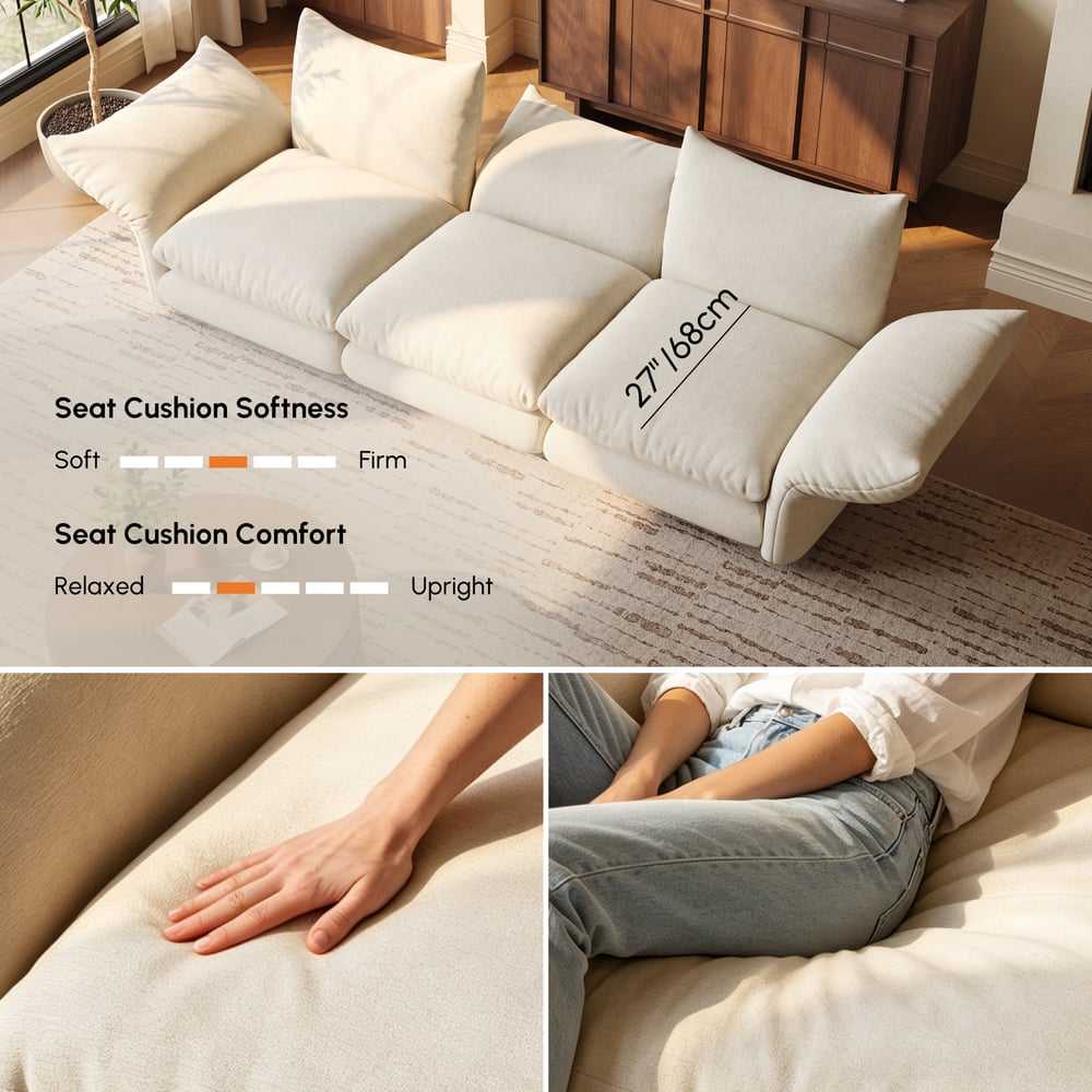 281cm 3-Piece Chenille Sectional Sofa with Adjustable Armrests & Backrest window image