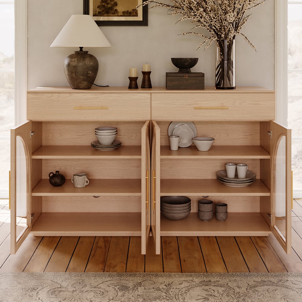 Arune 63" Natural Wood Sideboard with Storage & LED Lights window image