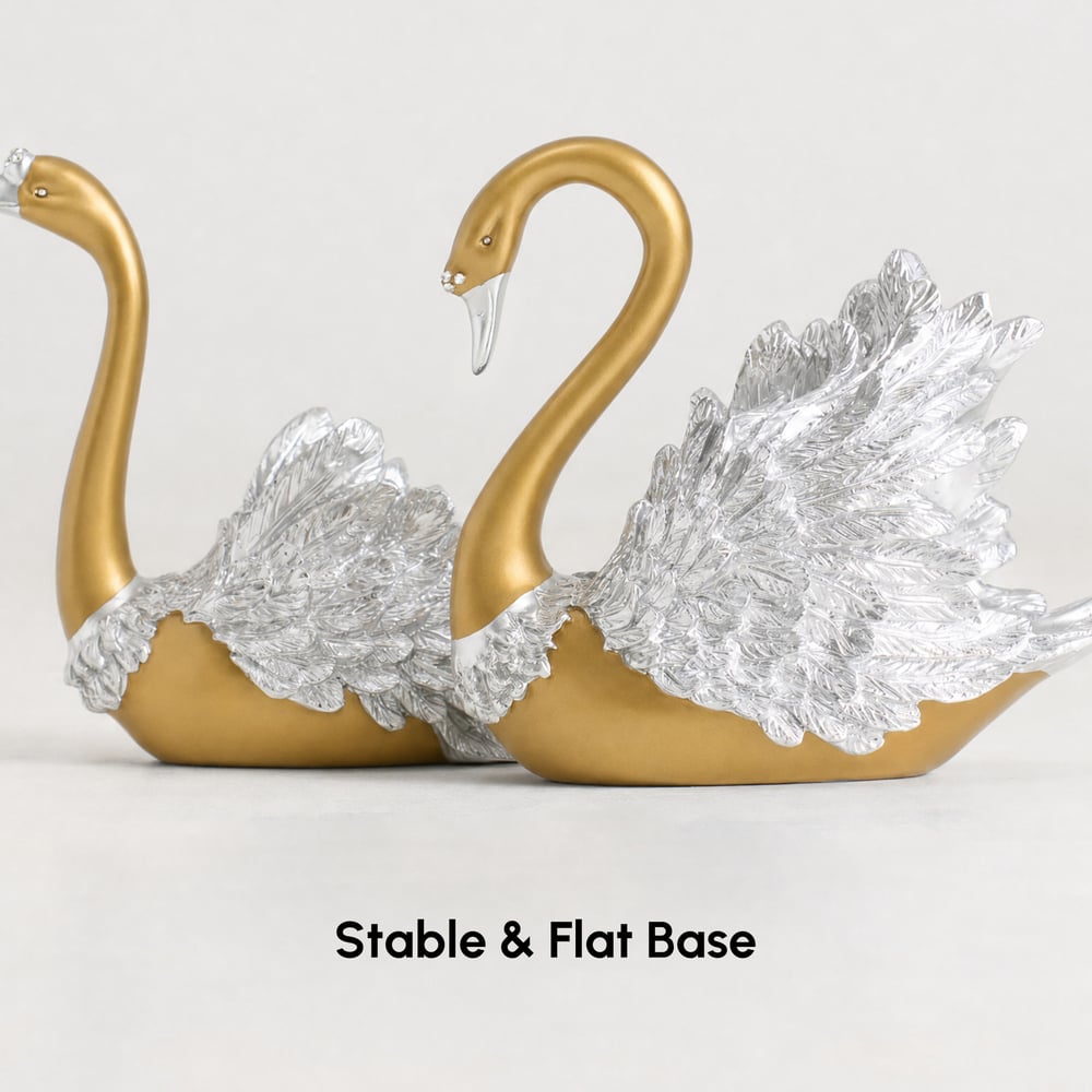 2-Piece Resin Swan Figurines – Elegant Gold Swan Decorative Storage Set window image