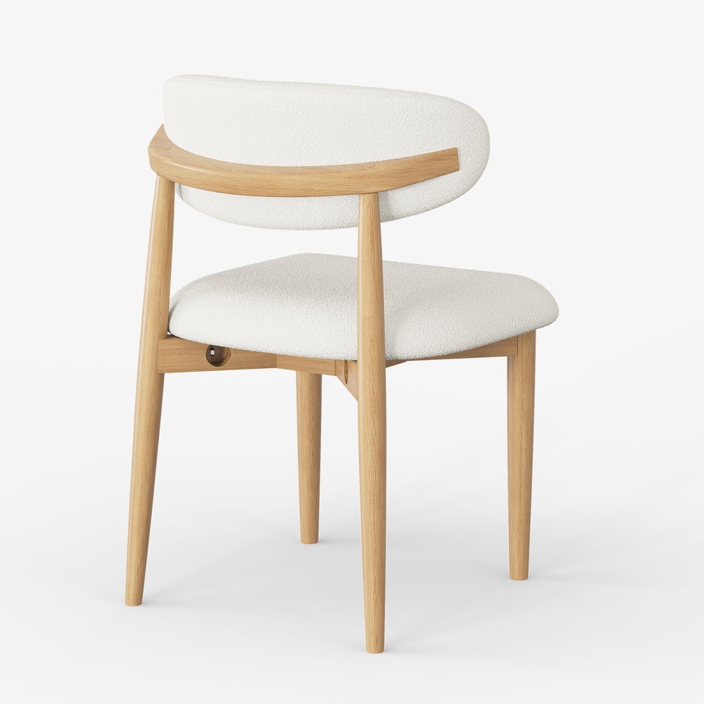 Modern Natural Boucle Dining Chair with Rubber Wood Legs, 1 Piece window image