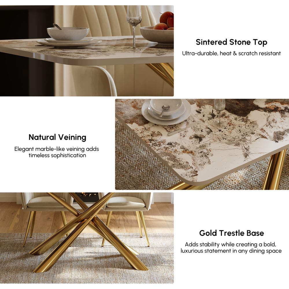 Dining Set 200 cm Rectangle Glossy Pandora Sintered Stone Dining Table with 6 Chairs window image