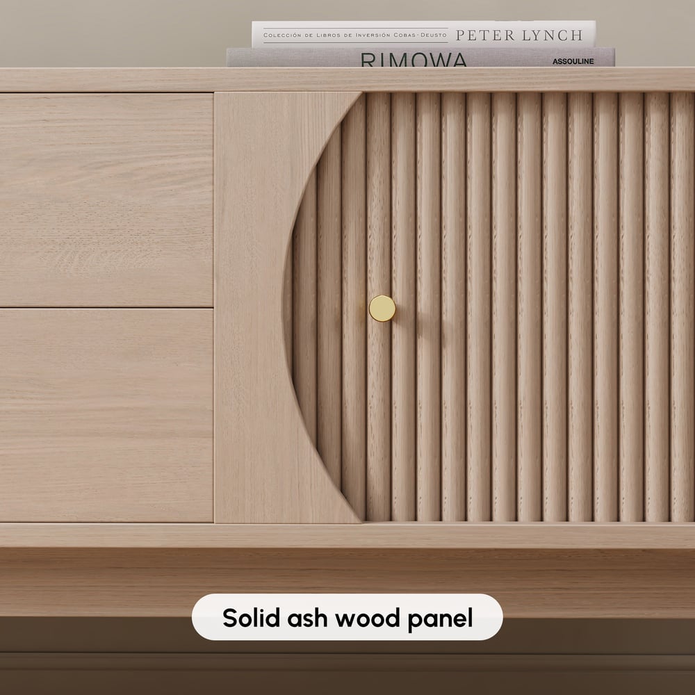 80" Ash Wood Fluted Whitewash TV Stand with Storage window image