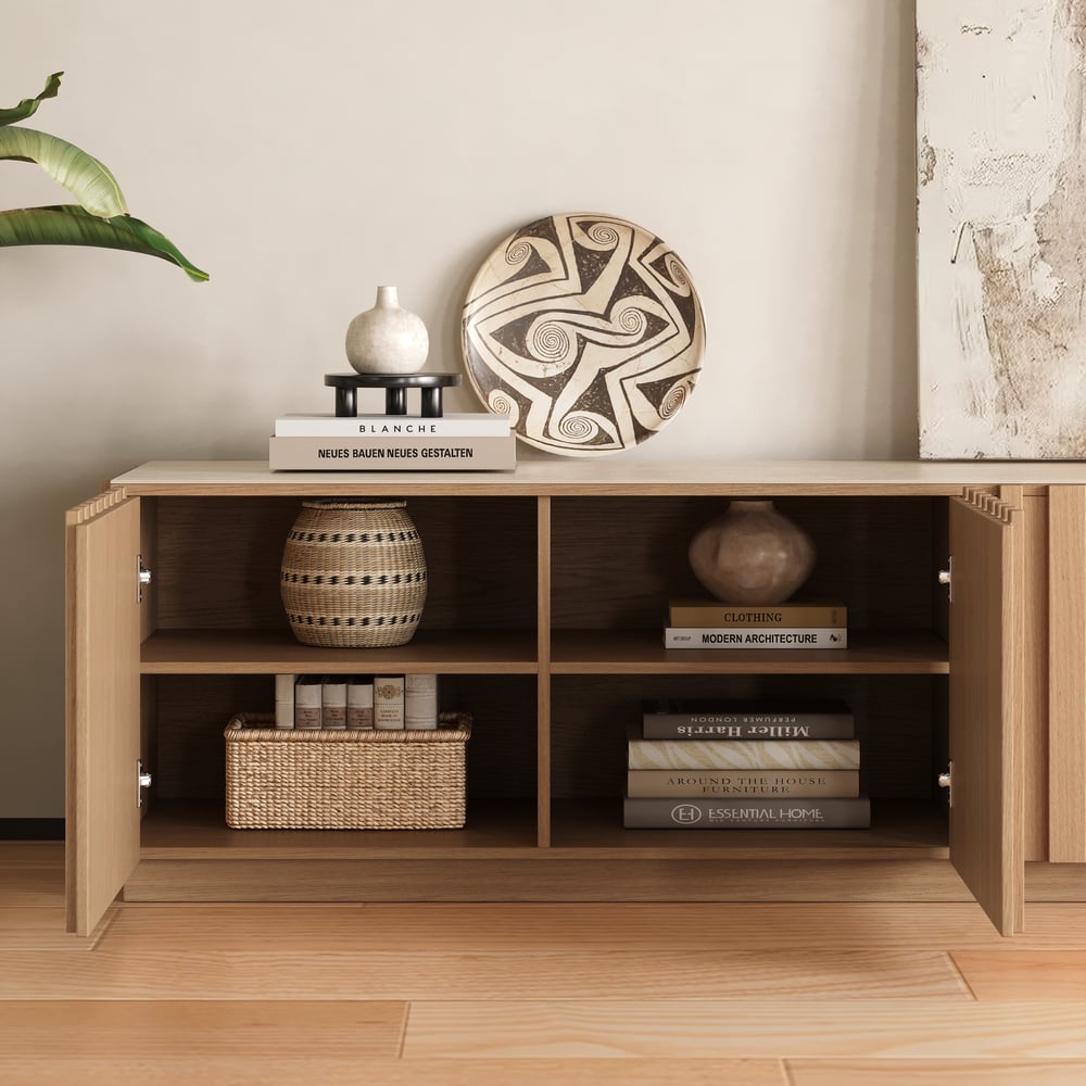 TV Lowboard Aura 213 cm in Grooved Ash in Natural with Sintered Stone Top window image