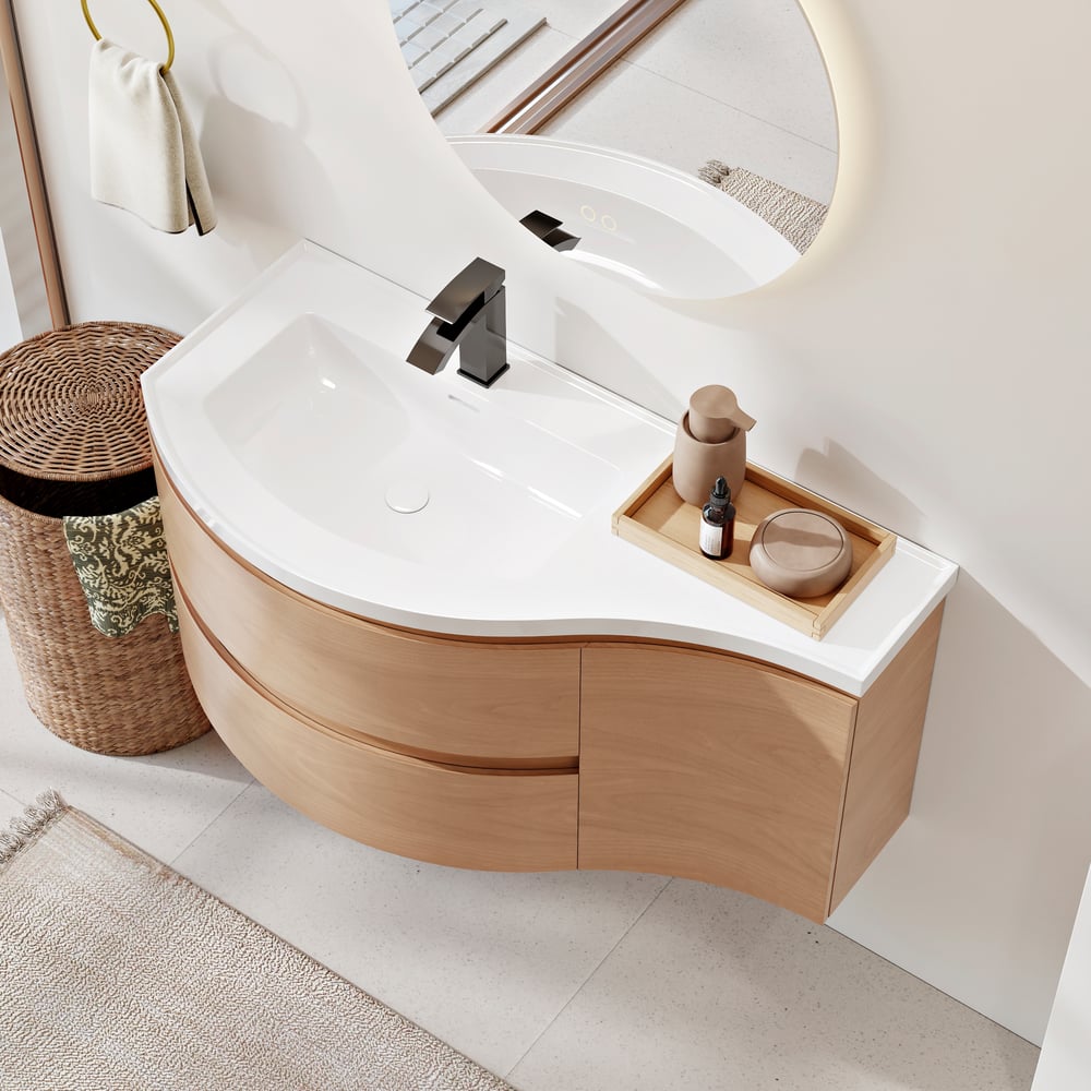 35" Floating Single Curved Bathroom Vanity with Sink & Storage window image