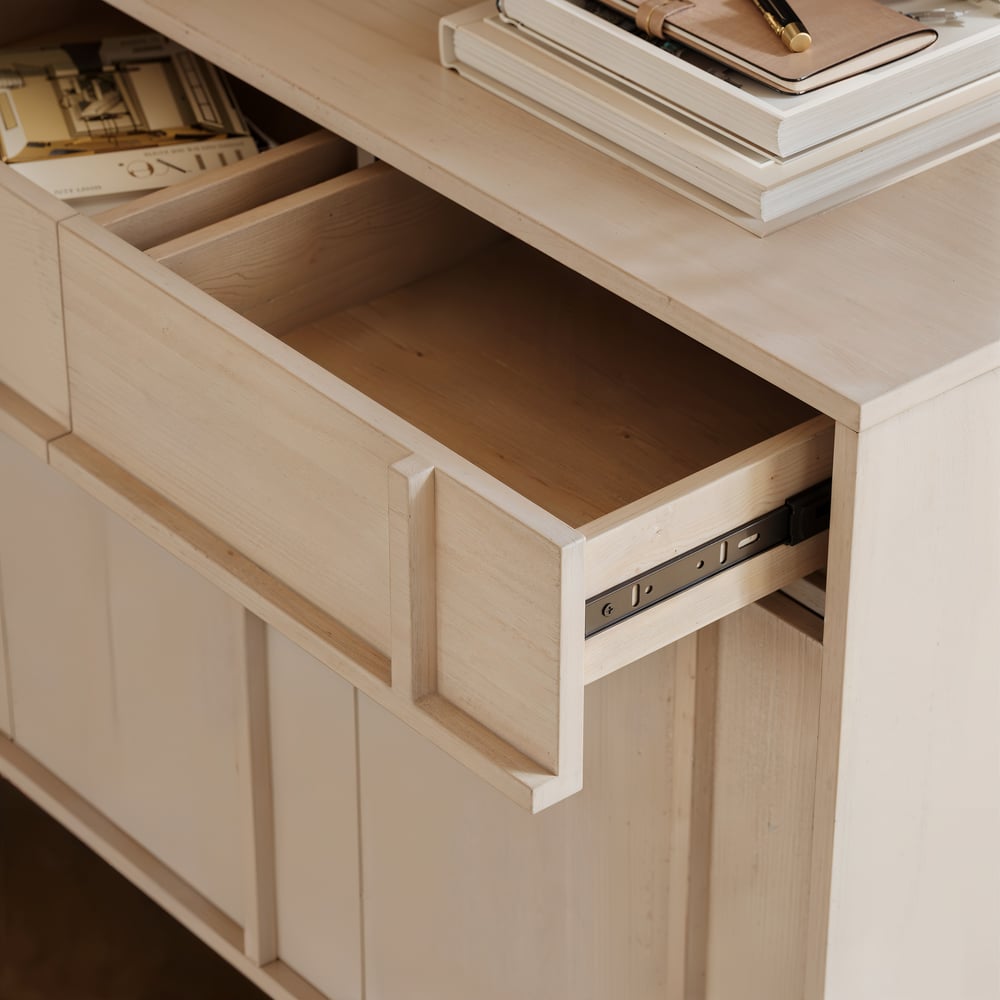 Mid Century Modern 60" Whitewash Wood Sideboard with Storage & Adjustable Shelves window image