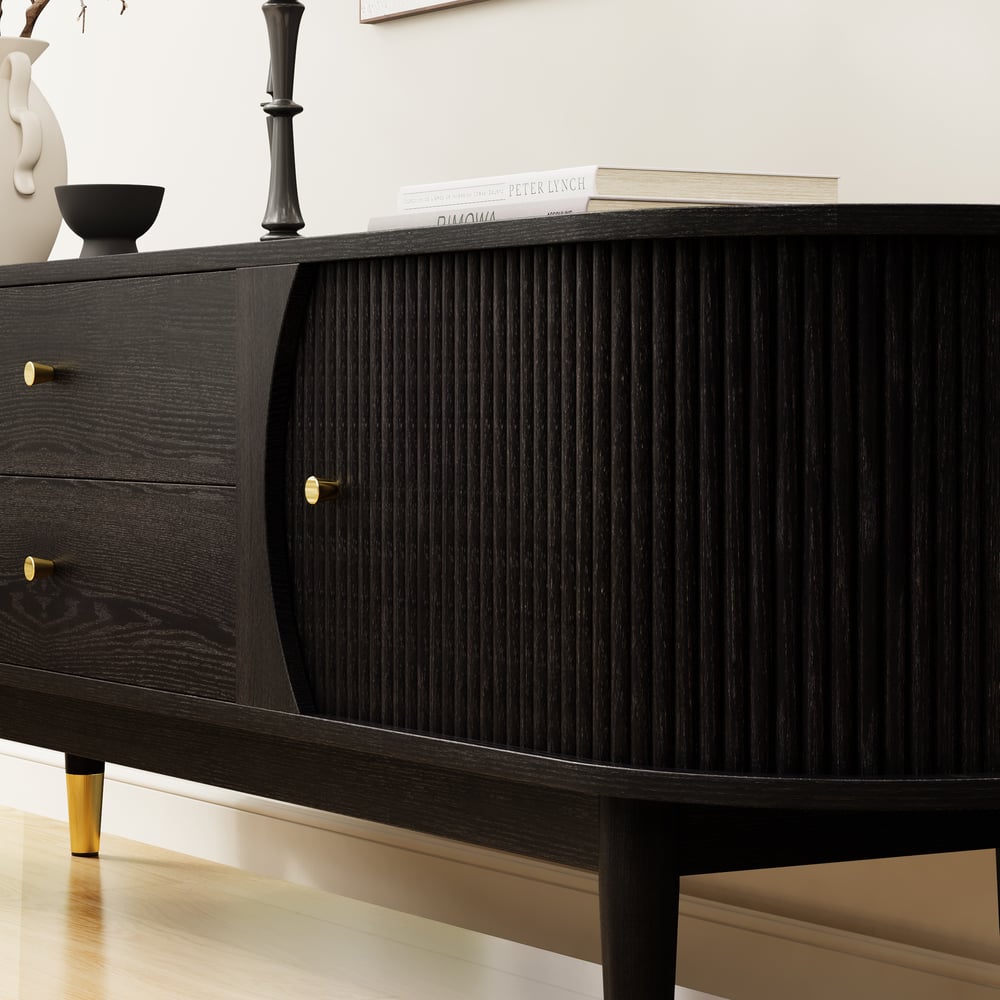 72" Ash Wood Fluted TV Stand with Storage window image