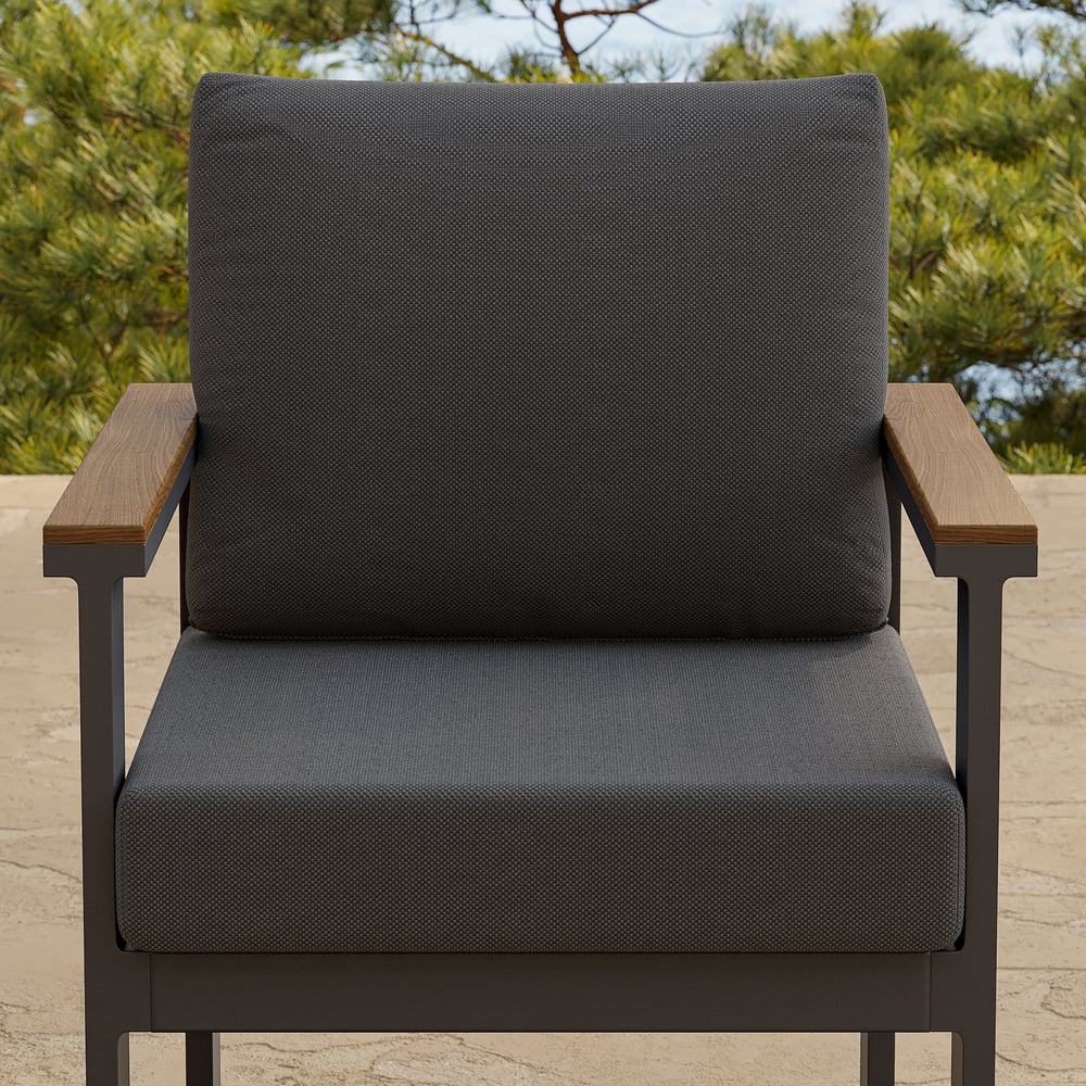 Chaises de salle à manger de jardin Tevara en teck et aluminium avec coussin - gris foncé, 2 pièces image de fenêtre