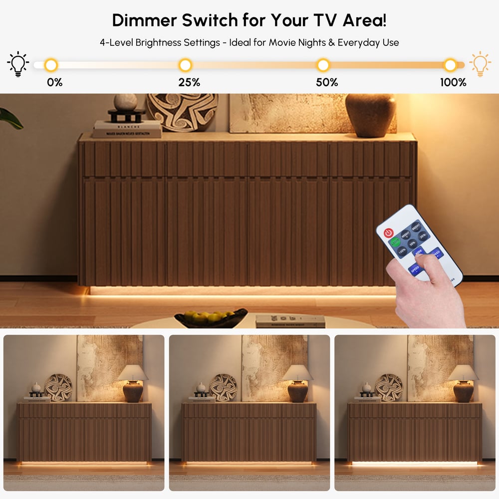 Aura 65" Ash Wood Slatted Natural TV Stand with Sintered Stone Top window image