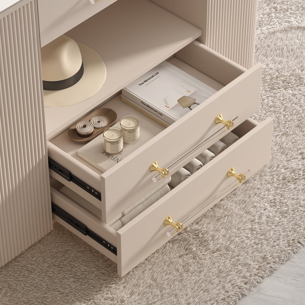 47" Tempered Glass Top Closet Island with Mirror & Jewellery Storage Dresser Vanity window image