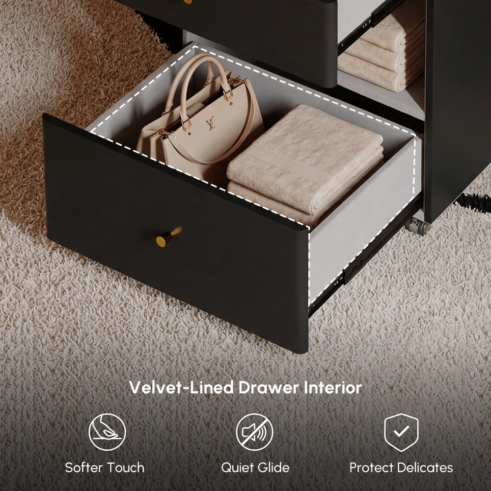 Selvo Walk-In Closet Island Jewelry Dresser with Glass Top & Light window image